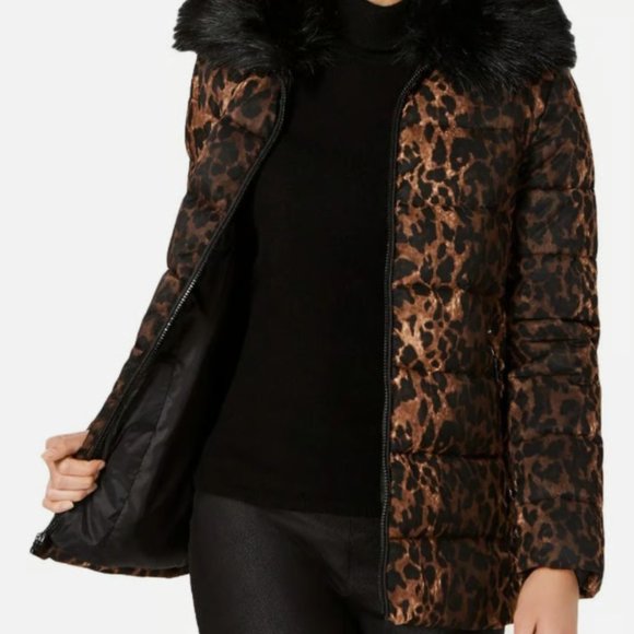 Women’s Tahari Gemma Leopard Quilted Puffer Coat. Size Large. Retail $260 - Picture 6 of 9